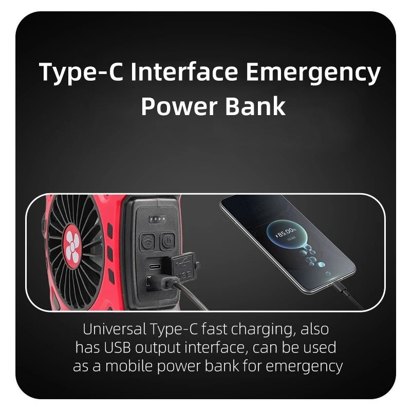 Multipurpose Rechargeable Desk & Camping Fan with LED Light, Flashlight & Power Bank – For Home, Travel & Outdoor Use | Random Color